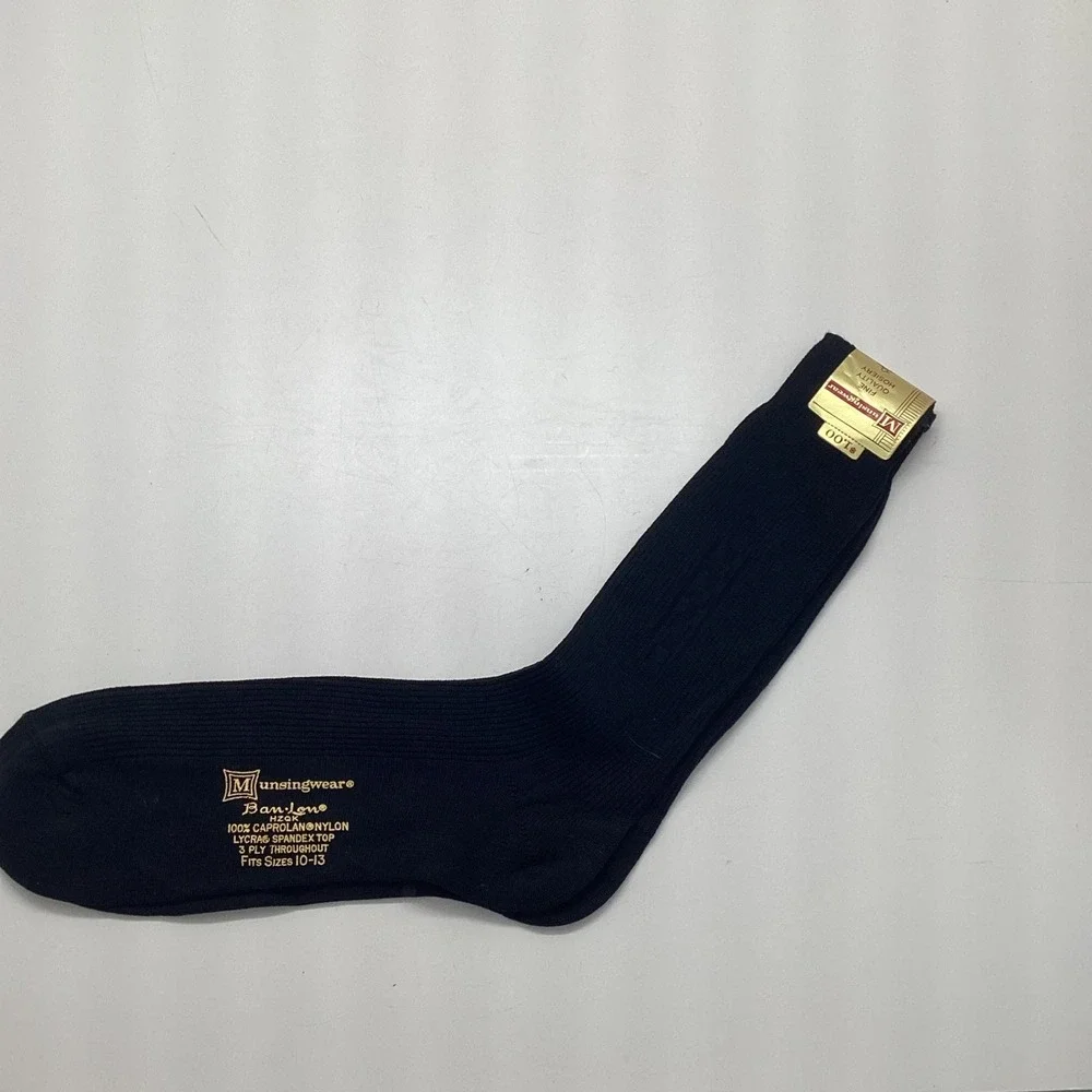 Munsingwear Ban-Lon 100% Caprolan Nylon BLK Lycra Spandex Sock 10-13 Men Vintage - Picture 2 of 6